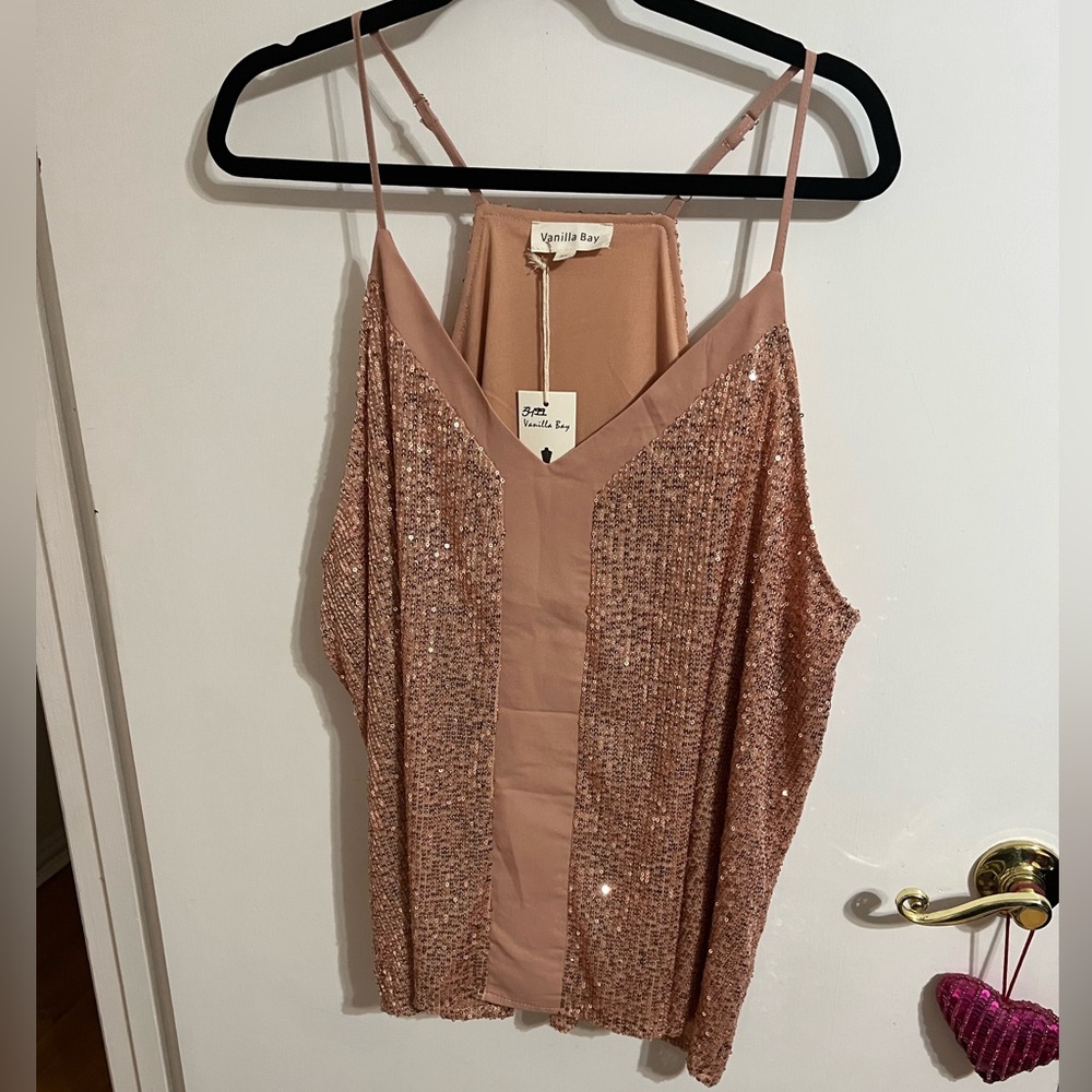3X Vanilla Bay Tan taupe gold sequin tank top new with tags - Picture 6 of 6